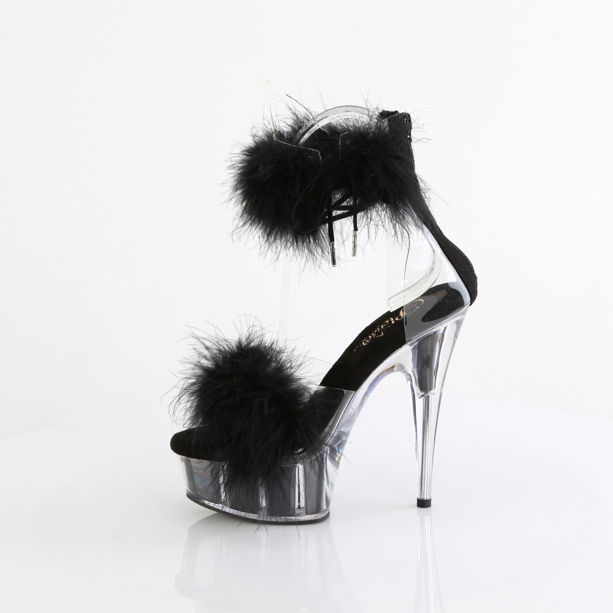 6" Heel, 1 3/4" PF Marabou Fur Ankle Cuff Sandal, Back Zip (Pleaser DEL624F/C-BFUR/M)