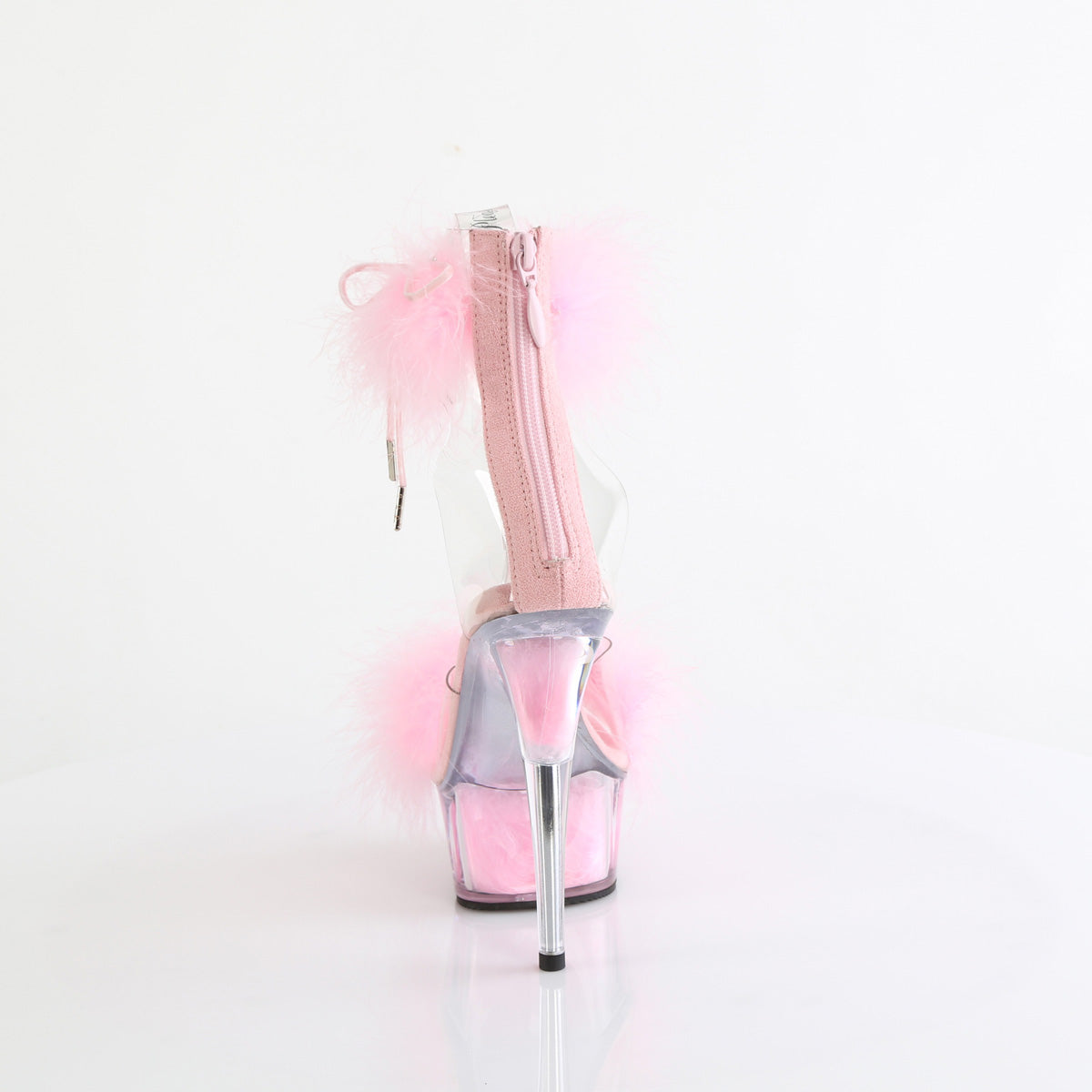6" Heel, 1 3/4" PF Marabou Fur Ankle Cuff Sandal, Back Zip (Pleaser DEL624F/C-BFUR/M)