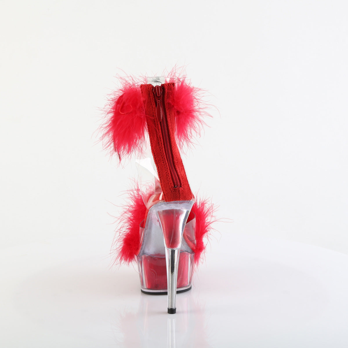 6" Heel, 1 3/4" PF Marabou Fur Ankle Cuff Sandal, Back Zip (Pleaser DEL624F/C-BFUR/M)