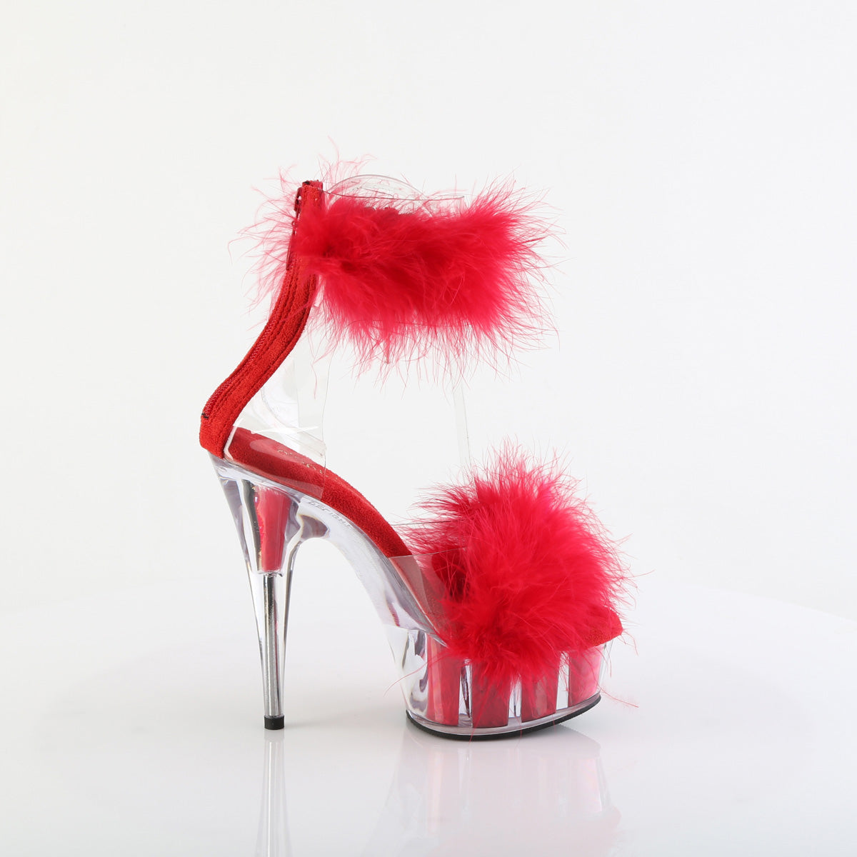 6" Heel, 1 3/4" PF Marabou Fur Ankle Cuff Sandal, Back Zip (Pleaser DEL624F/C-BFUR/M)