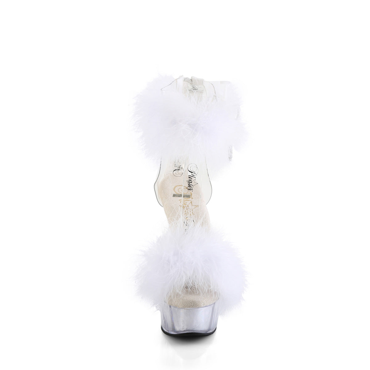 6" Heel, 1 3/4" PF Marabou Fur Ankle Cuff Sandal, Back Zip (Pleaser DEL624F/C-BFUR/M)