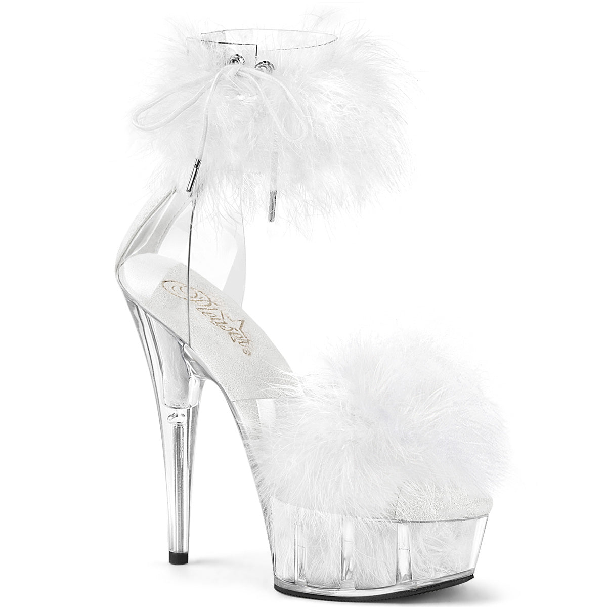 6" Heel, 1 3/4" PF Marabou Fur Ankle Cuff Sandal, Back Zip (Pleaser DEL624F/C-BFUR/M)