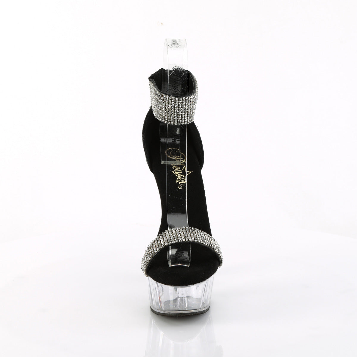 6" Heel, 1 3/4" PF Rhinestoned Close Back Sandal, Back Zip (Pleaser DEL641/BFA/C)