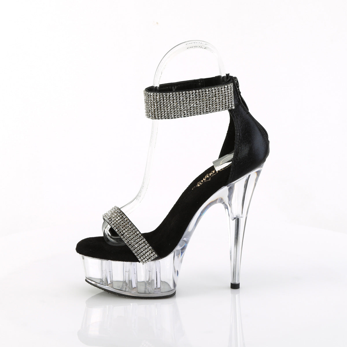 6" Heel, 1 3/4" PF Rhinestoned Close Back Sandal, Back Zip (Pleaser DEL641/BFA/C)