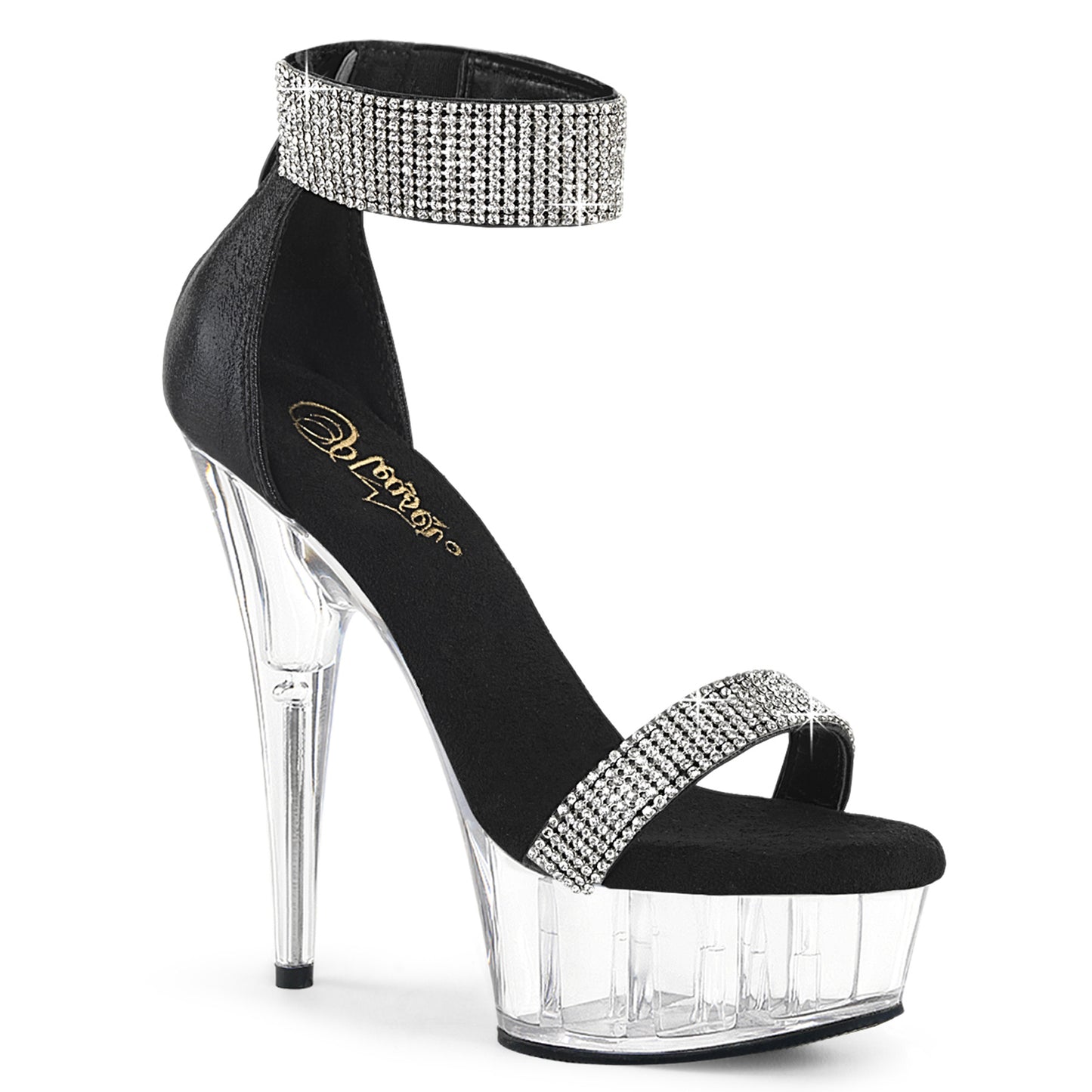 6" Heel, 1 3/4" PF Rhinestoned Close Back Sandal, Back Zip (Pleaser DEL641/BFA/C)