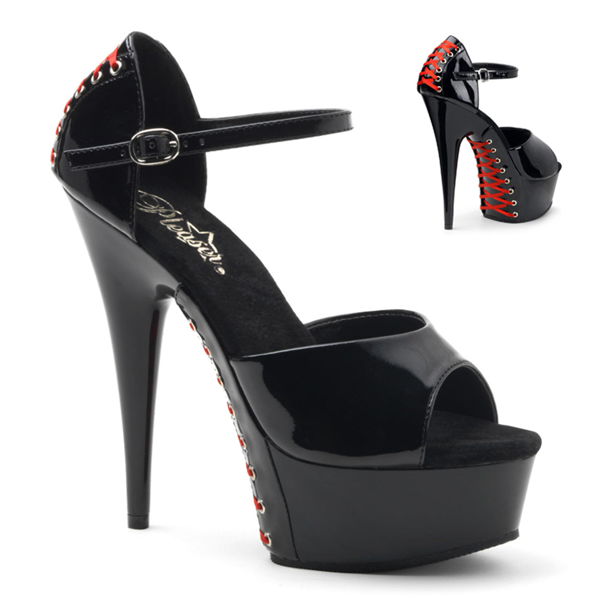 6" Heel, 1 3/4" PF d'Orsay Sandal w/ Corset Lacing (Pleaser DEL660FH/B/M)