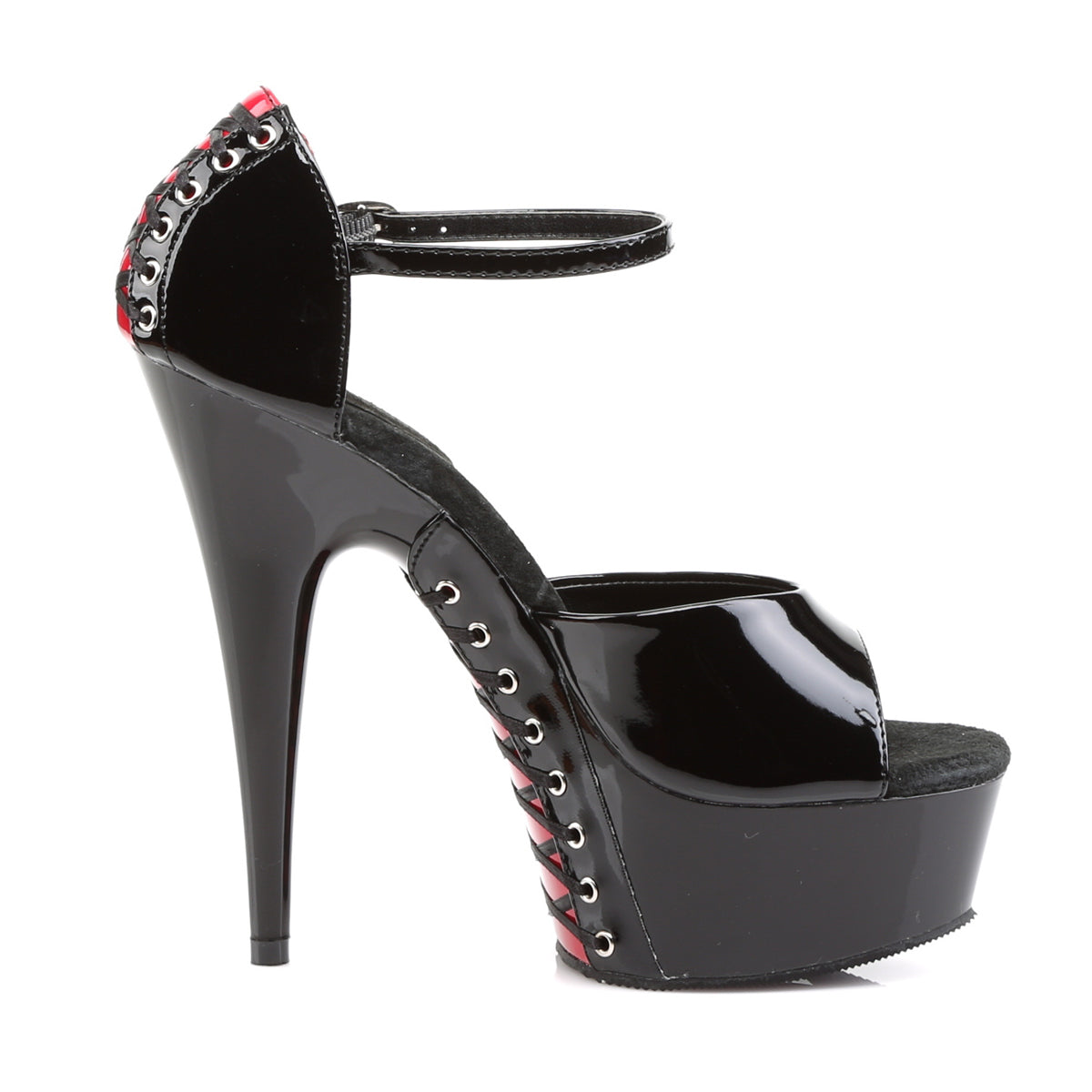 6" Heel, 1 3/4" PF d'Orsay Sandal w/ Corset Lacing (Pleaser DEL660FH/B/M)