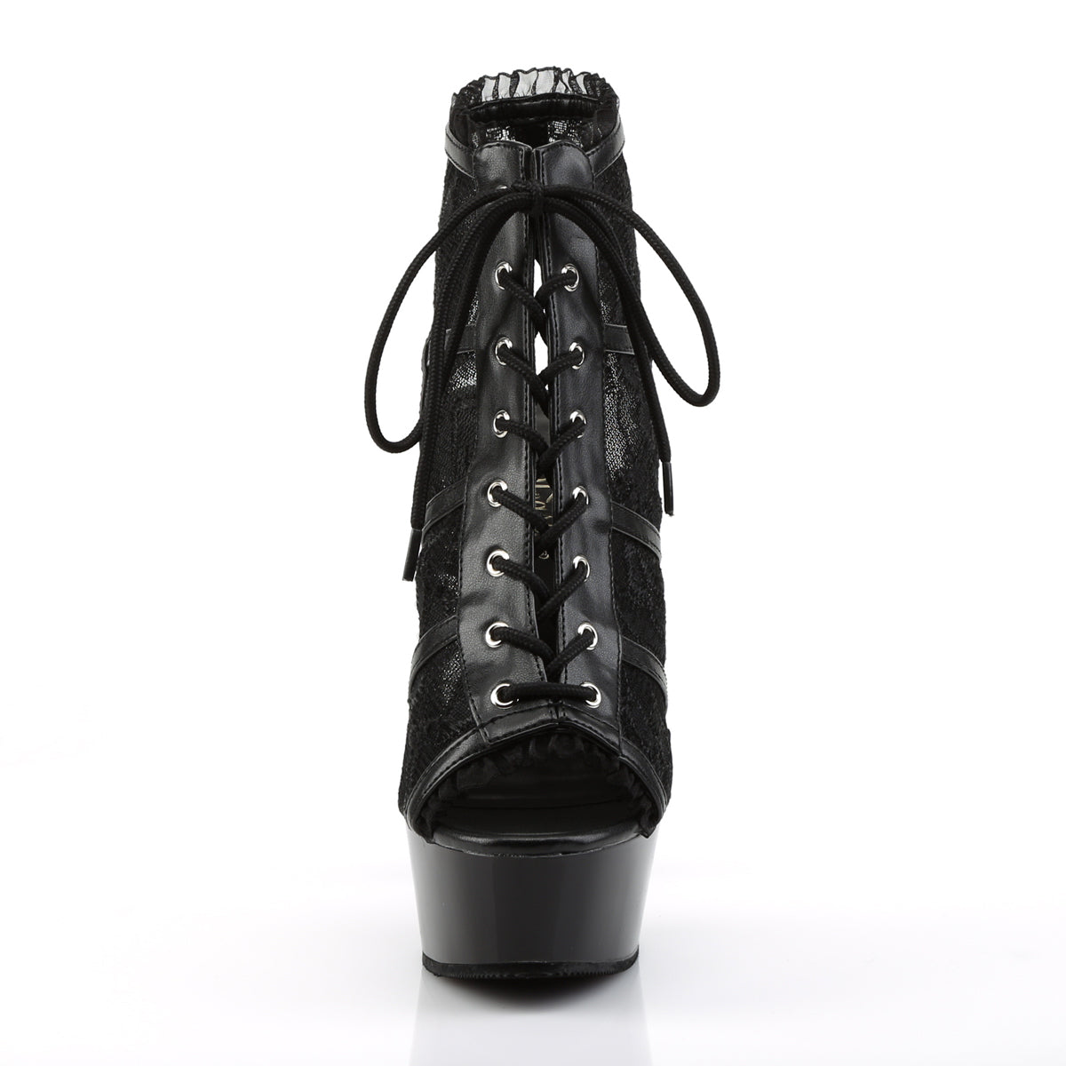 6" Heel, 1 3/4" PF Lace Up Open Toe Open Back Bootie (Pleaser DEL696LC/BM/M)