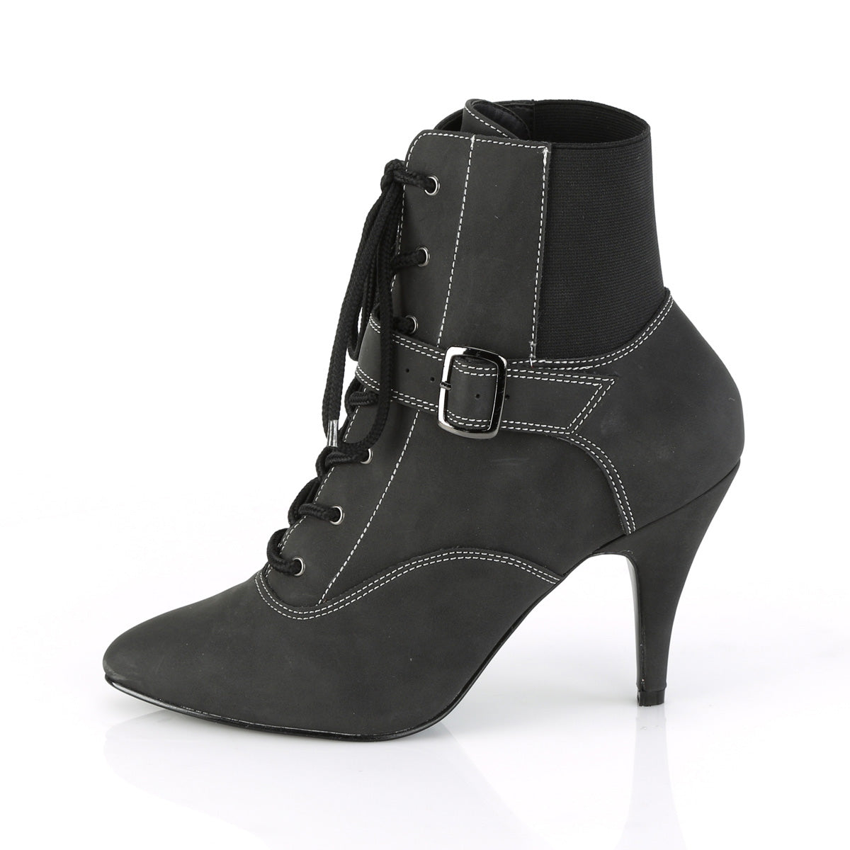 4" Heel Buckle Lace-Up Ankle Boot (Pleaser Pink Label DRE1022/BNBPU)
