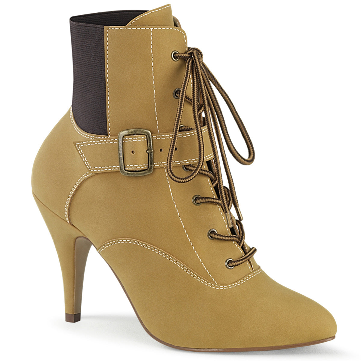 4" Heel Buckle Lace-Up Ankle Boot (Pleaser Pink Label DRE1022/BNBPU)
