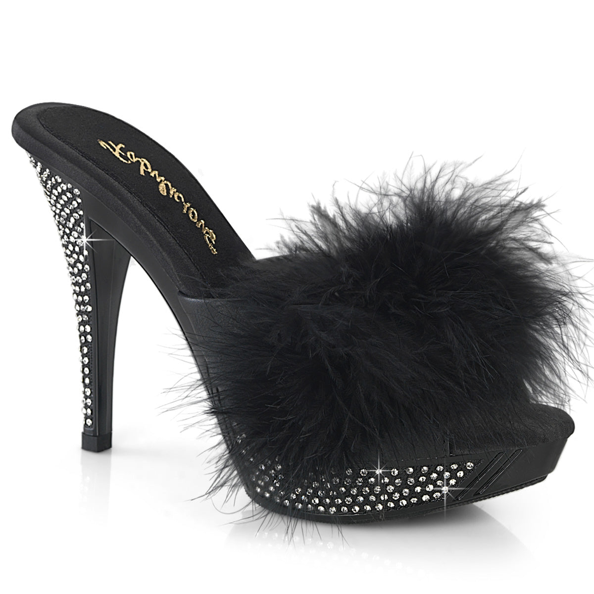 4 1/2" Heel, 1" PF Marabou Fur Slipper (Fabulicious ELEG401F/BPU/M)
