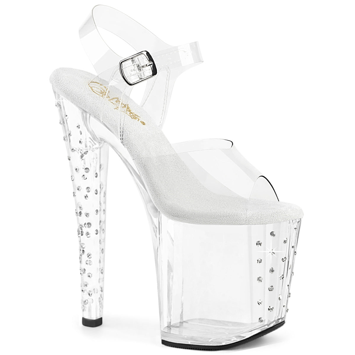8" Heel, 3 3/4" PF Ankle Strap Sandal w/RS on PF Bottom (Pleaser ENC708RS/C/M)