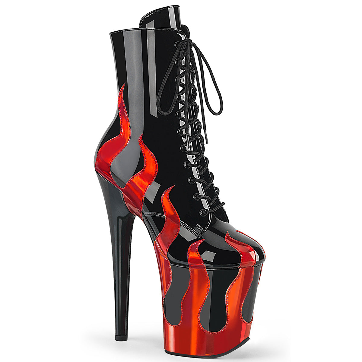 8" Heel, 4" PF Lace-Up Front Ankle Boot, Side Zip (Pleaser FLAM1020FLM/B-RMPU/M)