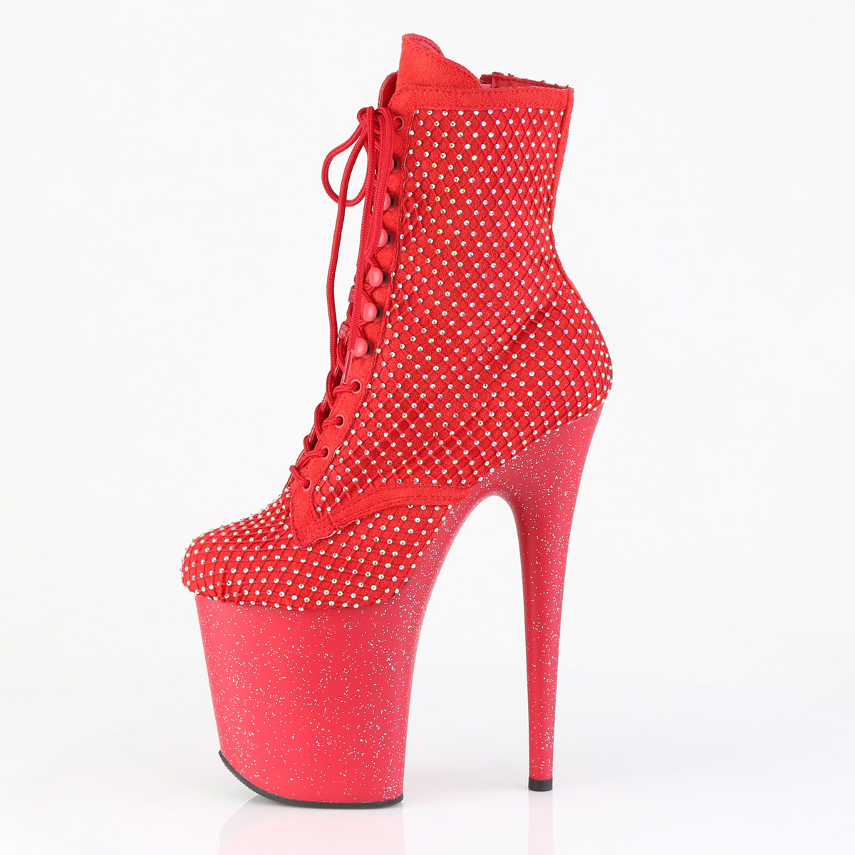 *8" Heel, 4" PF Lace-Up RS Mesh Ankle Boot, Side Zip (Pleaser FLAM1020RM/BFS-RS/M)