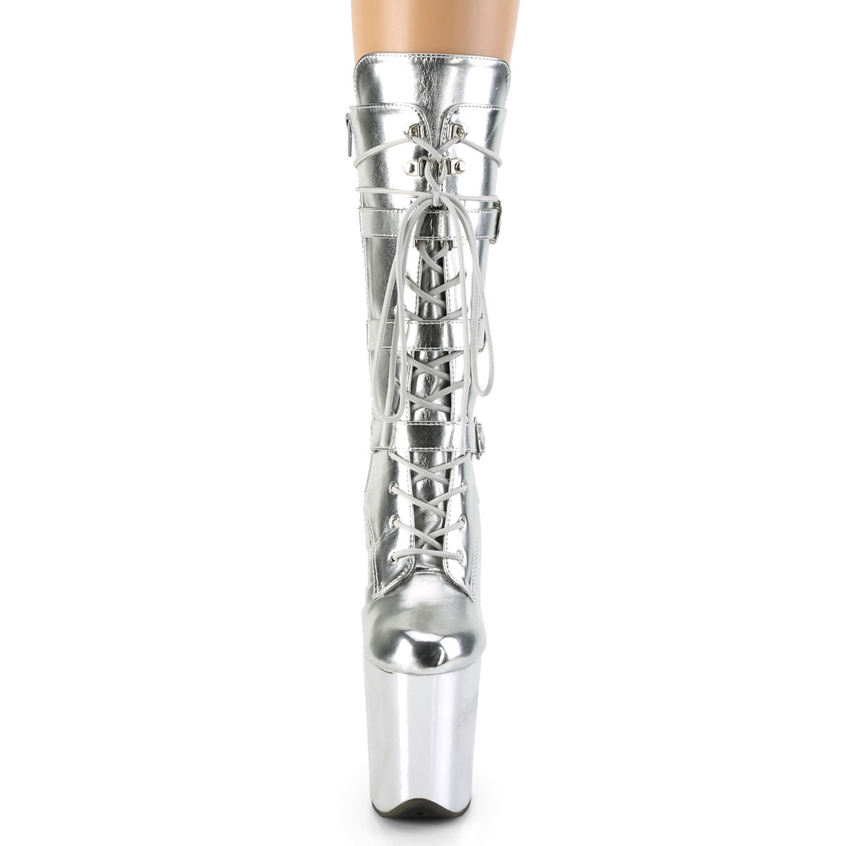 8" Heel, 4" PF Lace-Up Buckled Mid-Calf Boot, Side Zip (Pleaser FLAM1053/B/M)