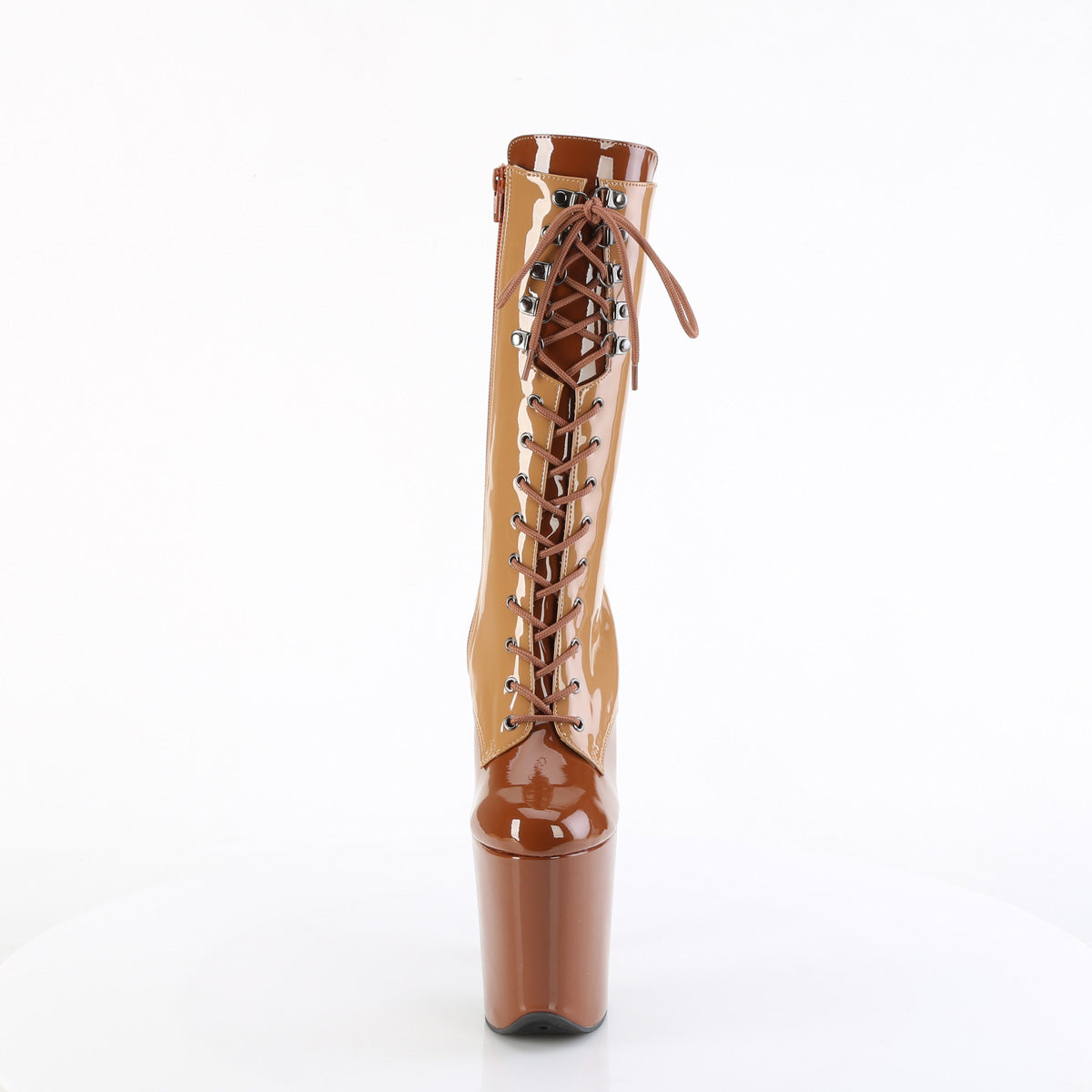 *8" Heel, 4" PF Two Tone Lace-Up Mid Calf Boot, Side Zip (Pleaser FLAM1054DC/BH-BY/M)