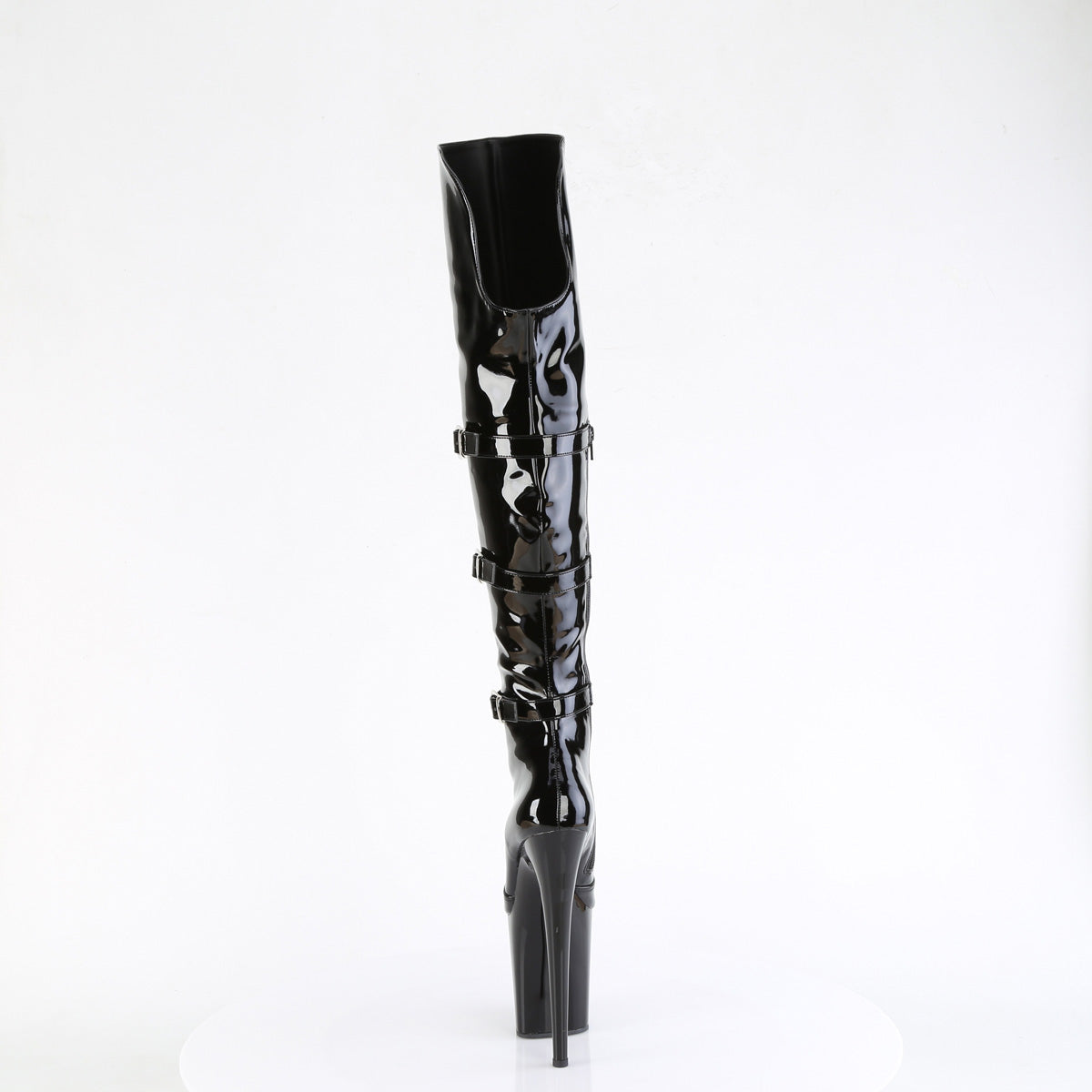 **8" Heel, 4" PF Triple Buckle Strap OTK Boot, Side (Pleaser FLAM3018/B/M)