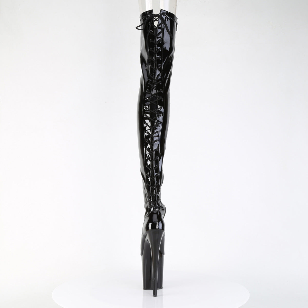 8" Heel, 4" PF Lace-Up Back Stretch Thigh Boot, Side Zip (Pleaser FLAM3850/B/M)