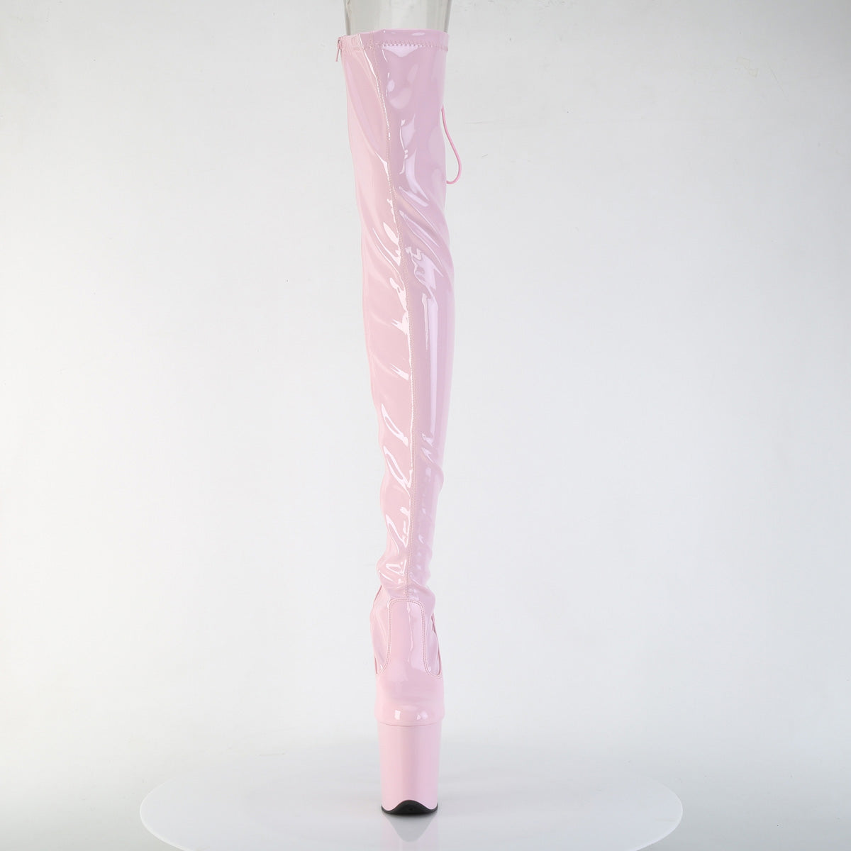 8" Heel, 4" PF Lace-Up Back Stretch Thigh Boot, Side Zip (Pleaser FLAM3850/B/M)
