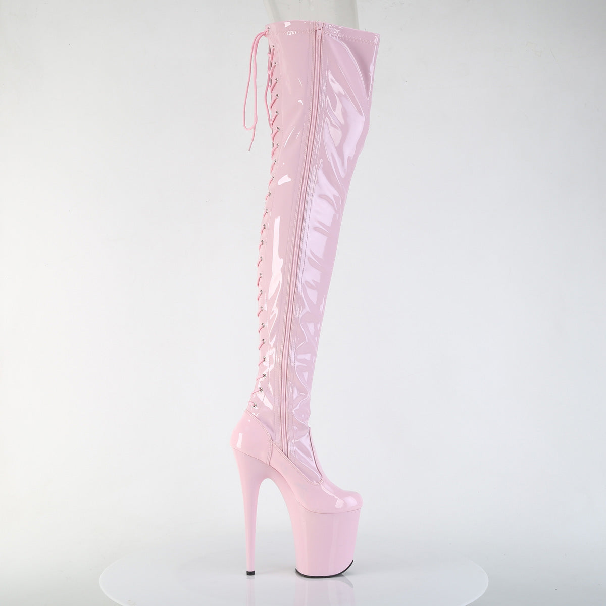 8" Heel, 4" PF Lace-Up Back Stretch Thigh Boot, Side Zip (Pleaser FLAM3850/B/M)