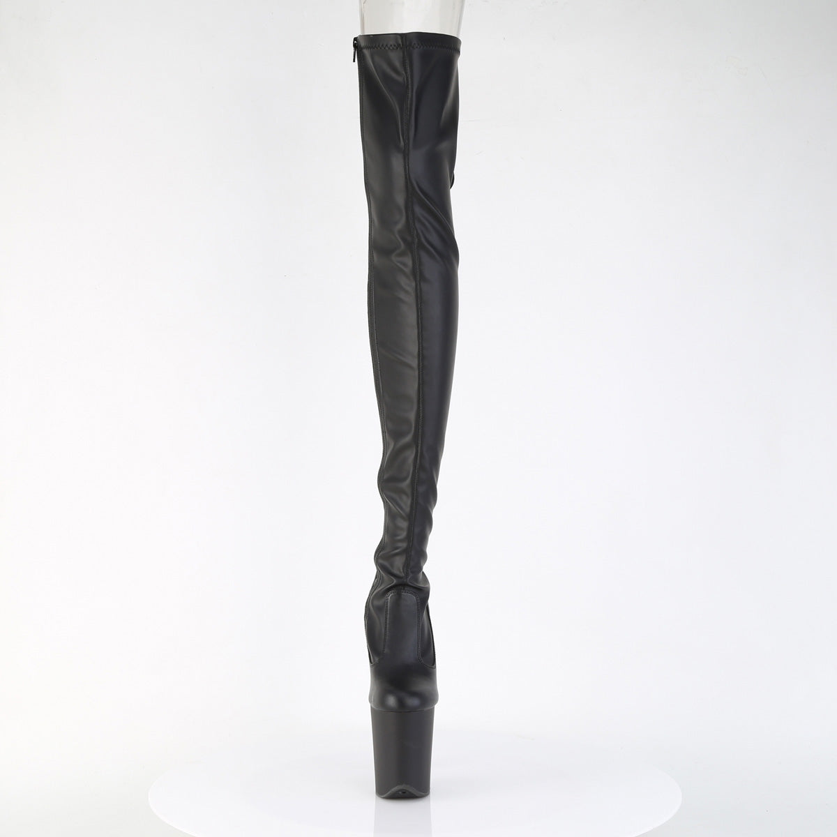 8" Heel, 4" PF Lace-Up Back Stretch Thigh Boot, Side Zip (Pleaser FLAM3850/B/M)