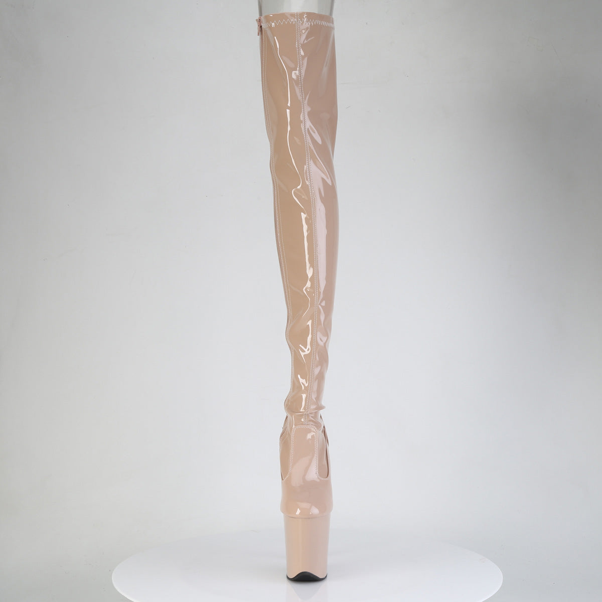 8" Heel, 4" PF Lace-Up Back Stretch Thigh Boot, Side Zip (Pleaser FLAM3850/B/M)