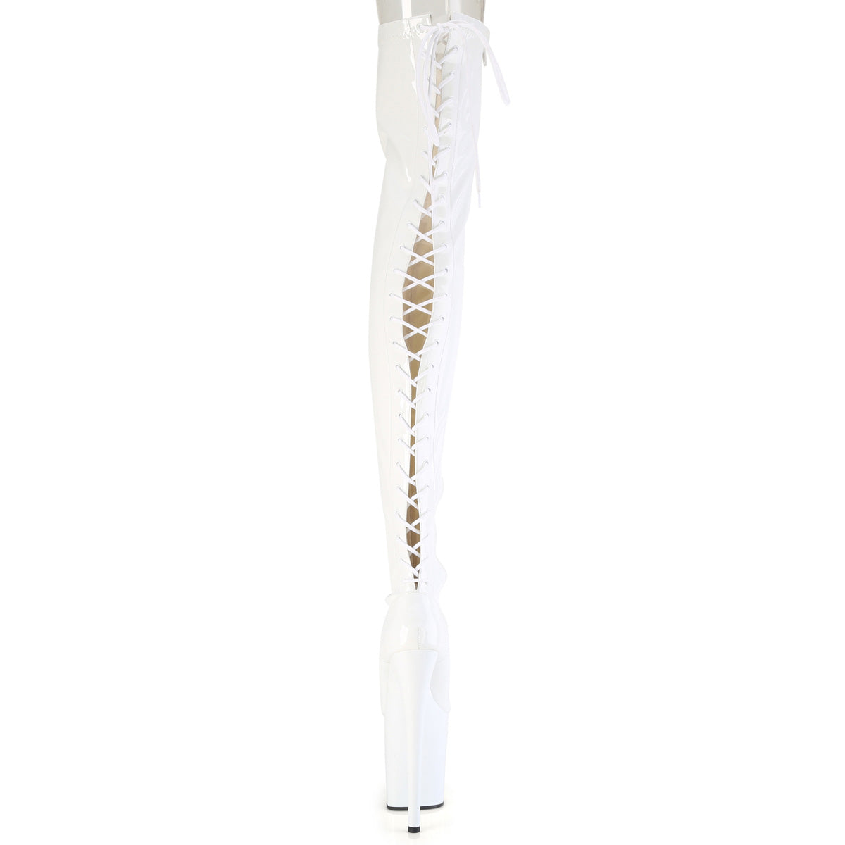 8" Heel, 4" PF Lace-Up Back Stretch Thigh Boot, Side Zip (Pleaser FLAM3850/B/M)