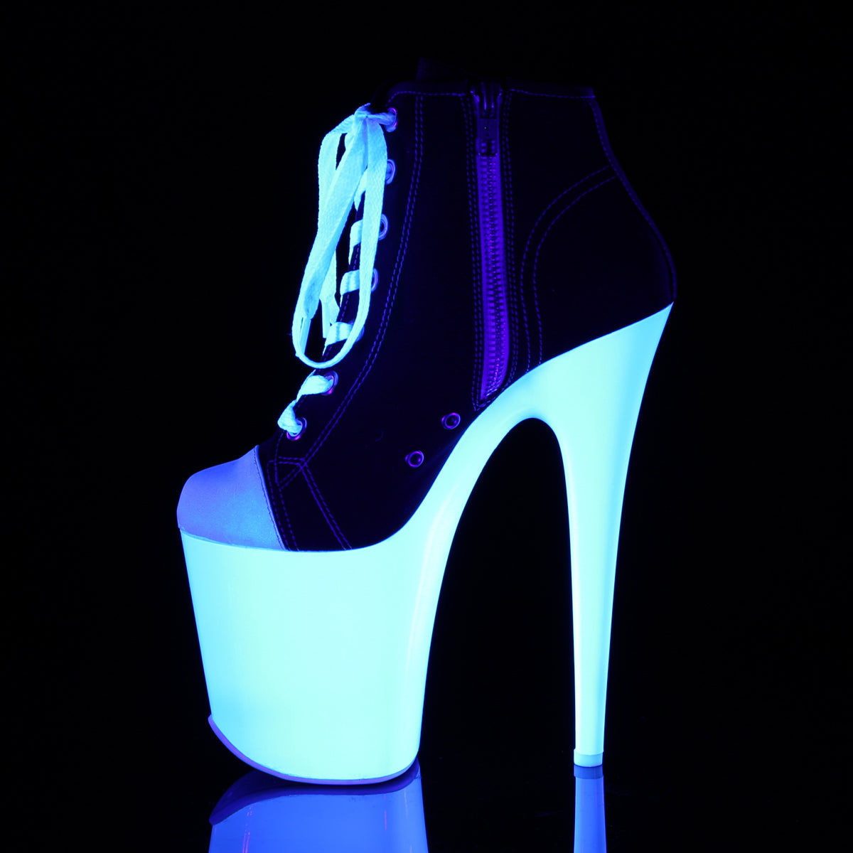 8" Heel, 4" PF Sneaker, Side Zip (Pleaser FLAM800SK-02/BCA/NW)
