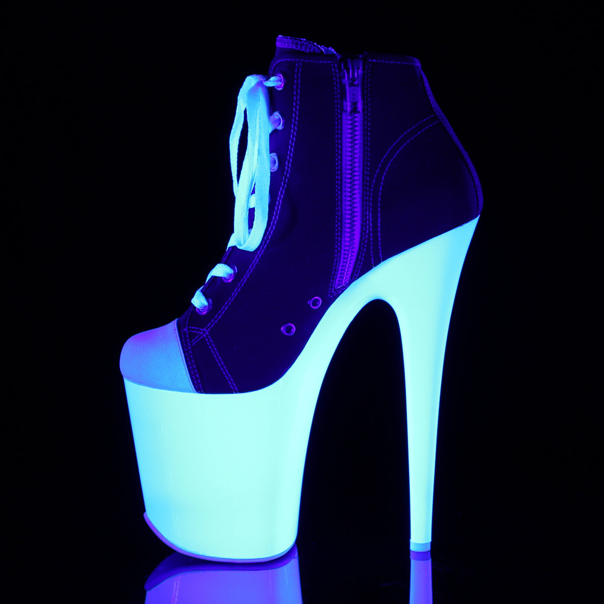 8" Heel, 4" PF Sneaker, Side Zip (Pleaser FLAM800SK-02/BCA/NW)