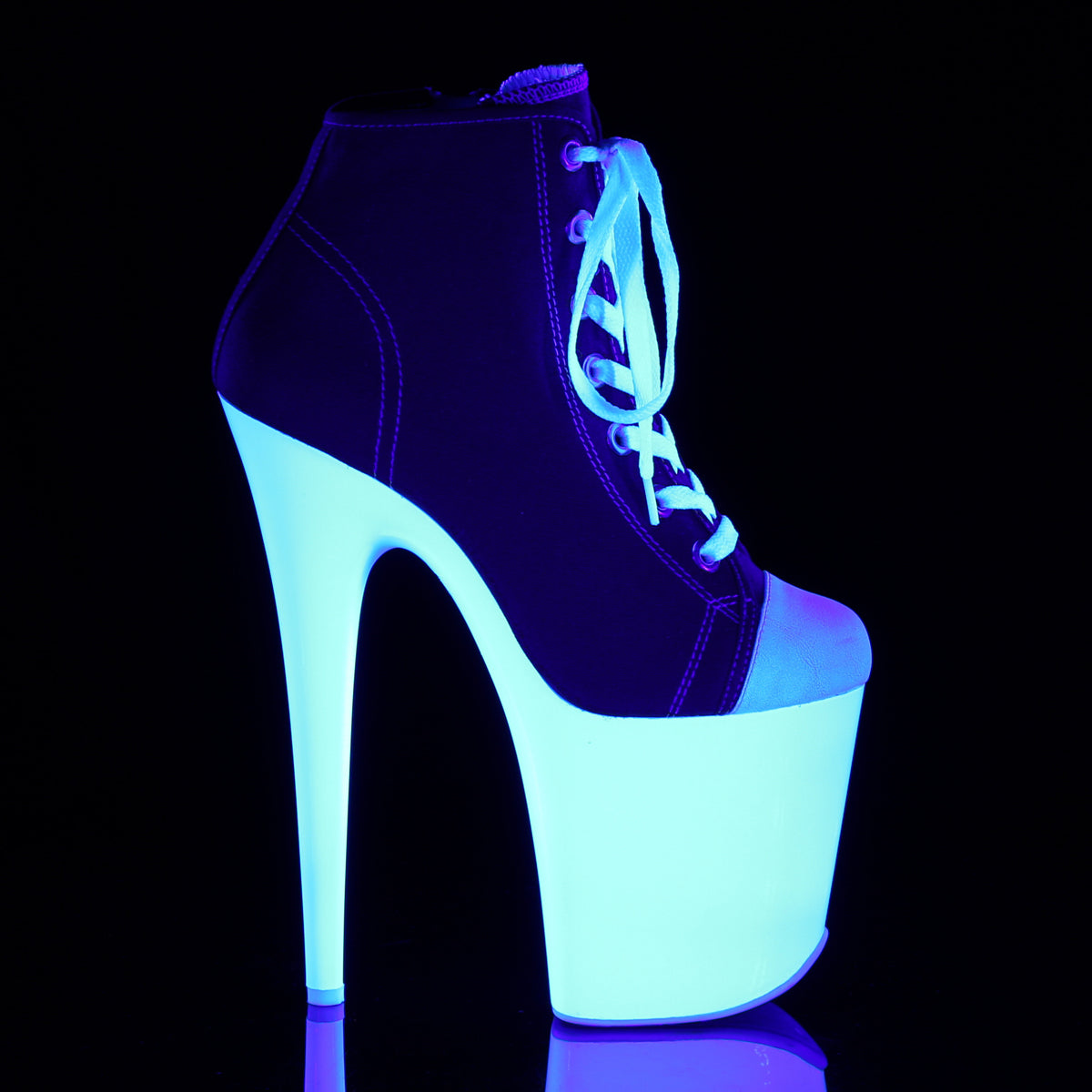 8" Heel, 4" PF Sneaker, Side Zip (Pleaser FLAM800SK-02/BCA/NW)