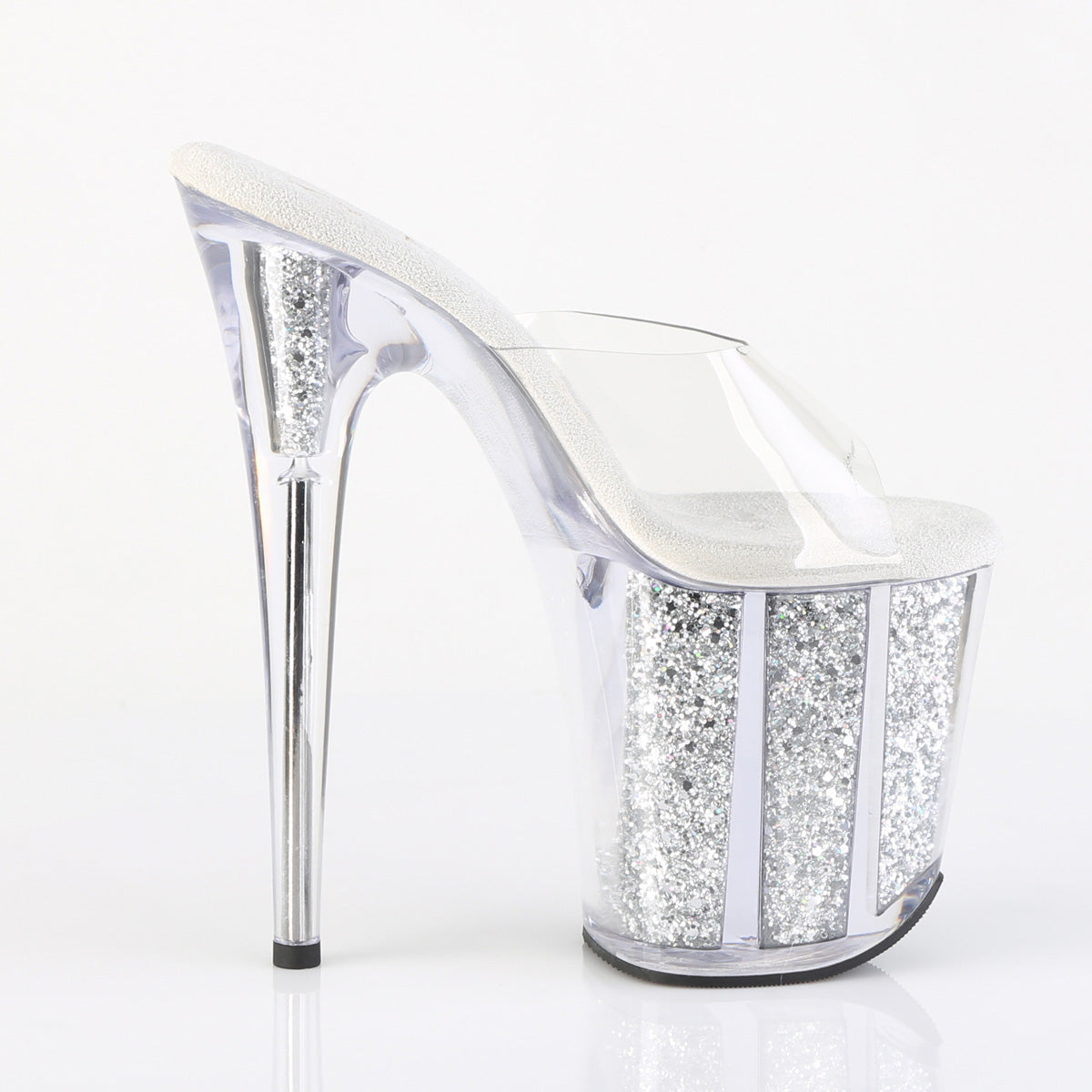 8" Heel, 4" PF Slide w/Glitter-filled Bottom (Pleaser FLAM801G/C/SG)