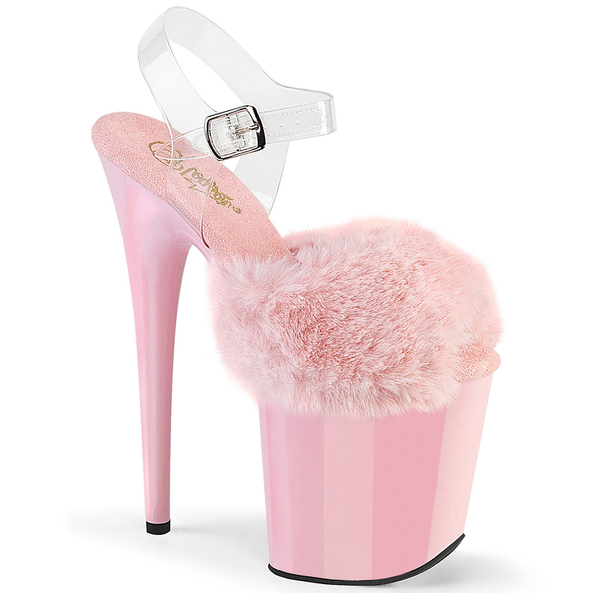 8" Heel, 4" PF Ankle Strap Sandal w/ Fur Upper (Pleaser FLAM808FUR/B/M)