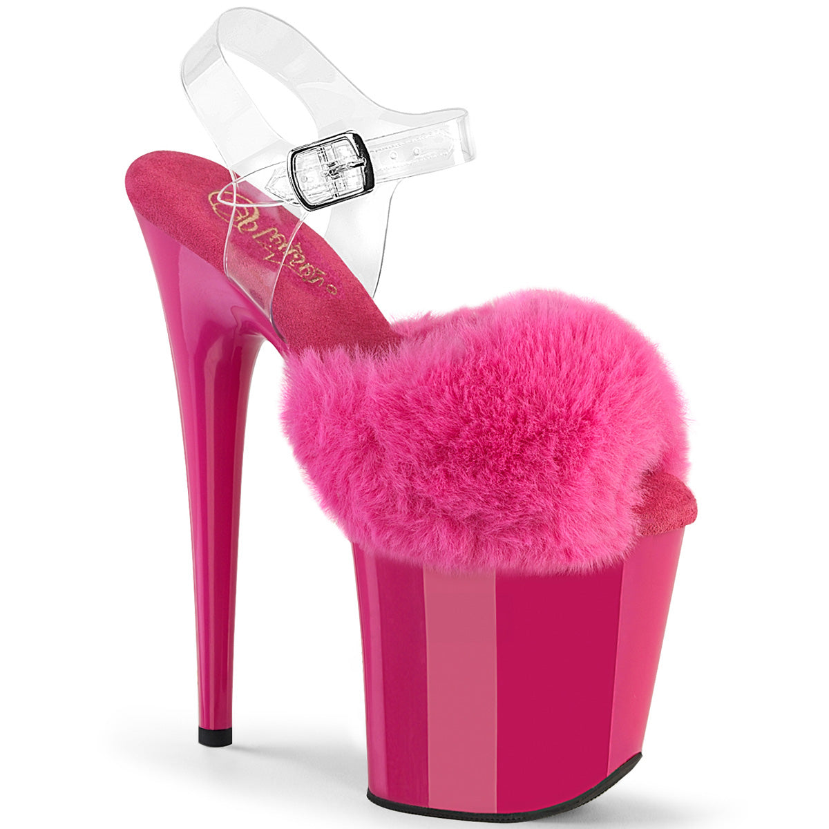 8" Heel, 4" PF Ankle Strap Sandal w/ Fur Upper (Pleaser FLAM808FUR/B/M)