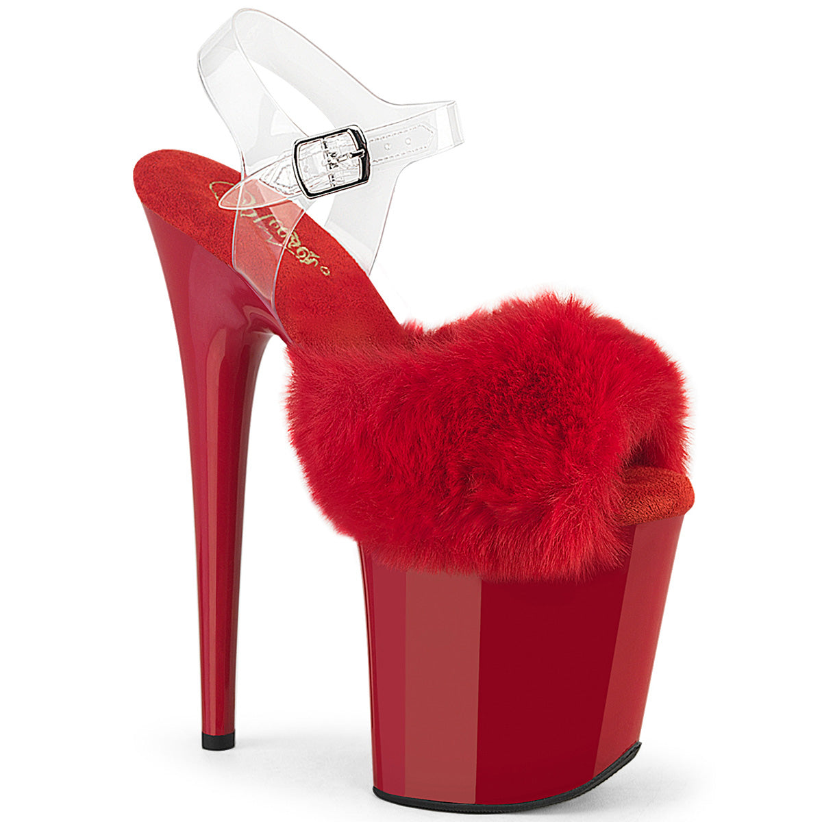 8" Heel, 4" PF Ankle Strap Sandal w/ Fur Upper (Pleaser FLAM808FUR/B/M)