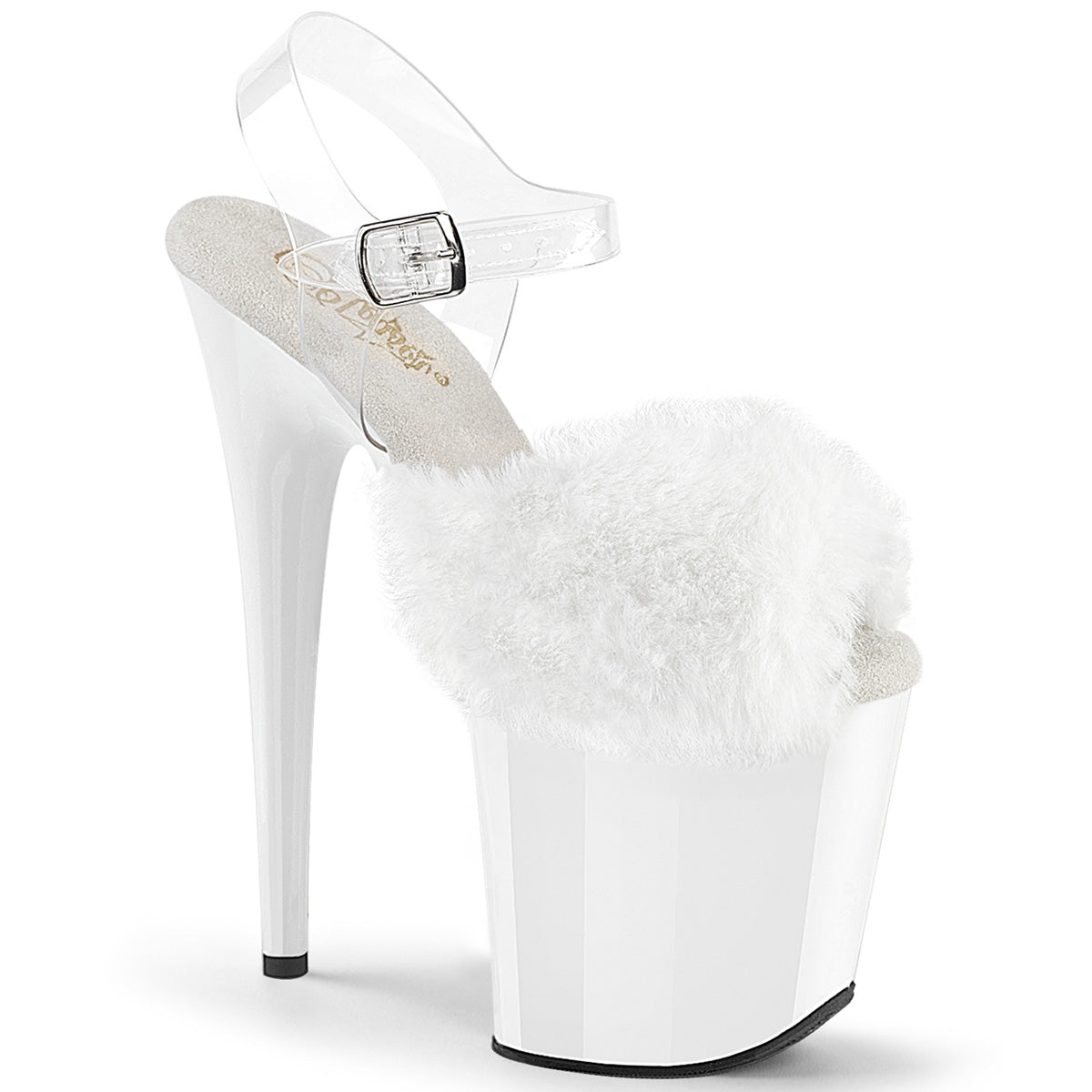 8" Heel, 4" PF Ankle Strap Sandal w/ Fur Upper (Pleaser FLAM808FUR/B/M)