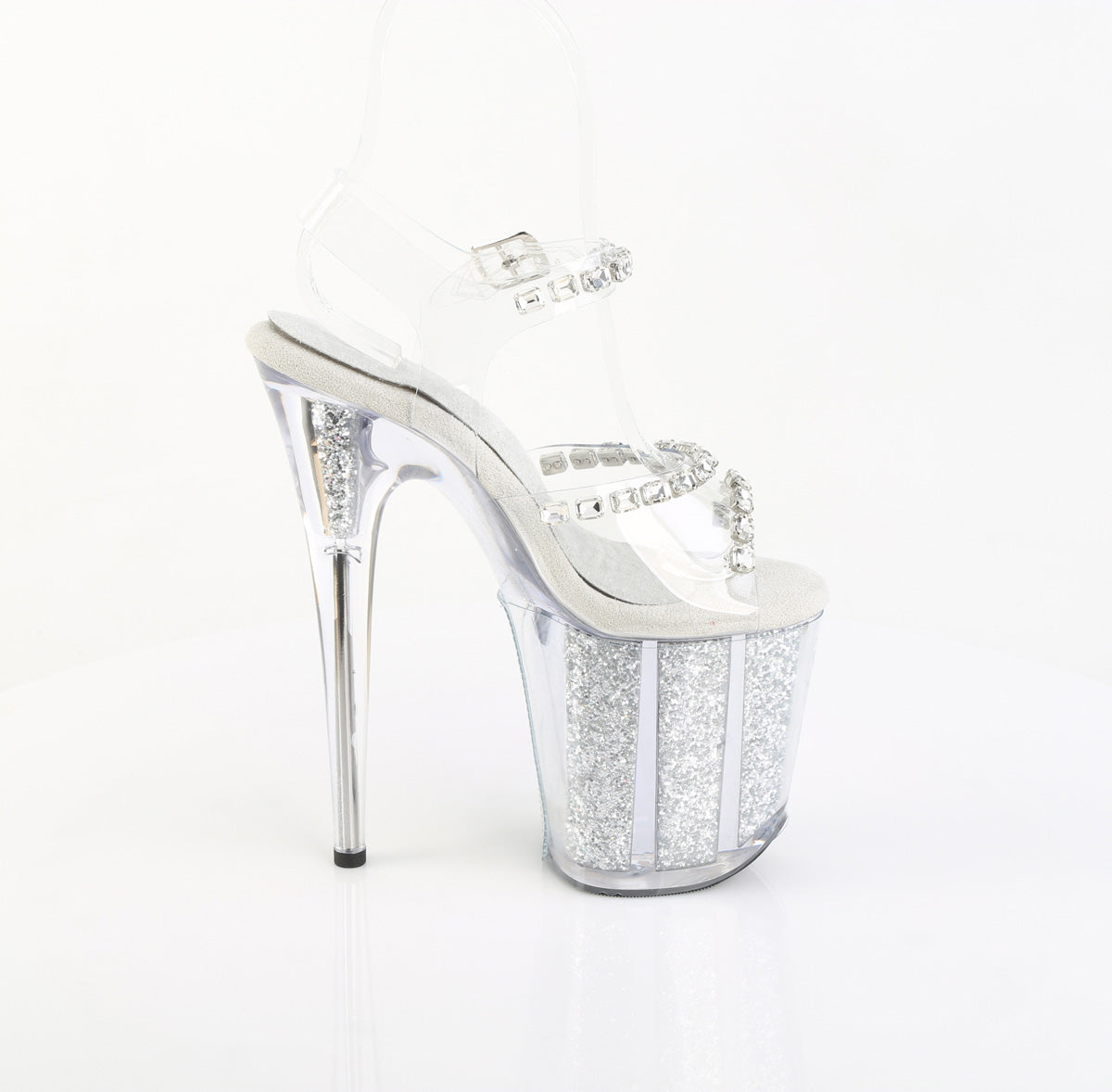 8" Heel, 4" PF Ankle Strap Sandal w/Stones (Pleaser FLAM808PREM-STN/C/M)