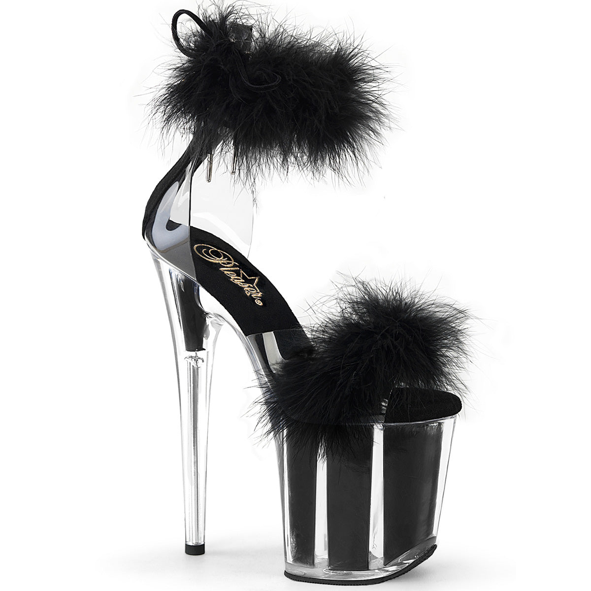 8" Heel, 4" PF Marabou Fur Ankle Cuff Sandal, Back Zip (Pleaser FLAM824F/C-BFUR/M)