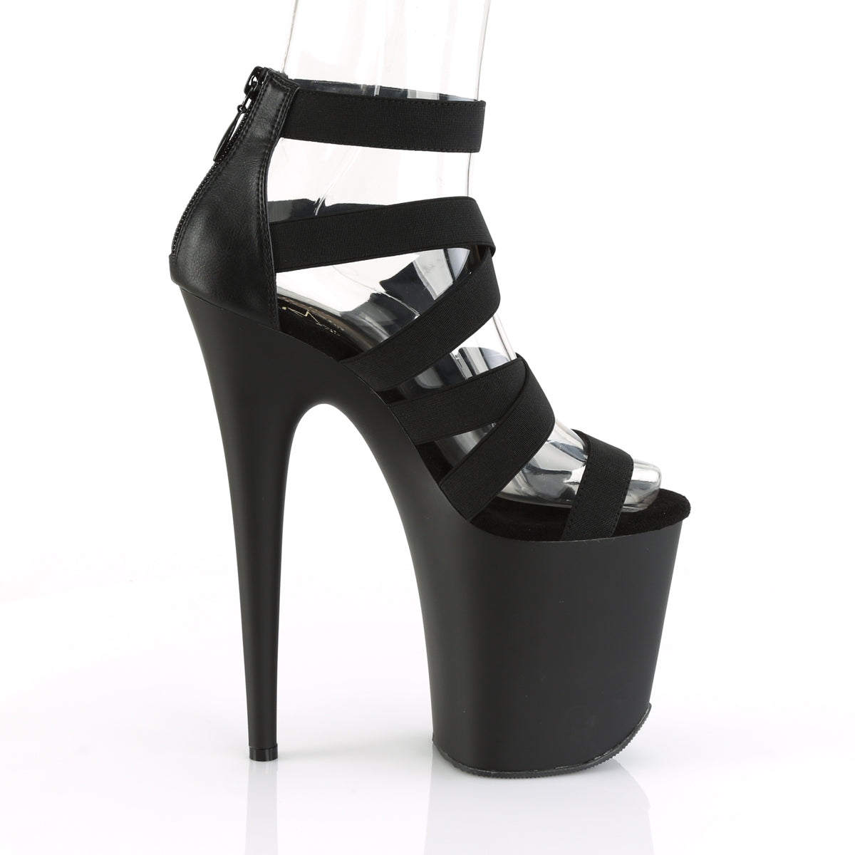 *8" Heel, 4" PF Ankle Strap Criss Cross Sandal, Back Zip (Pleaser FLAM859/BELS-PU/M)