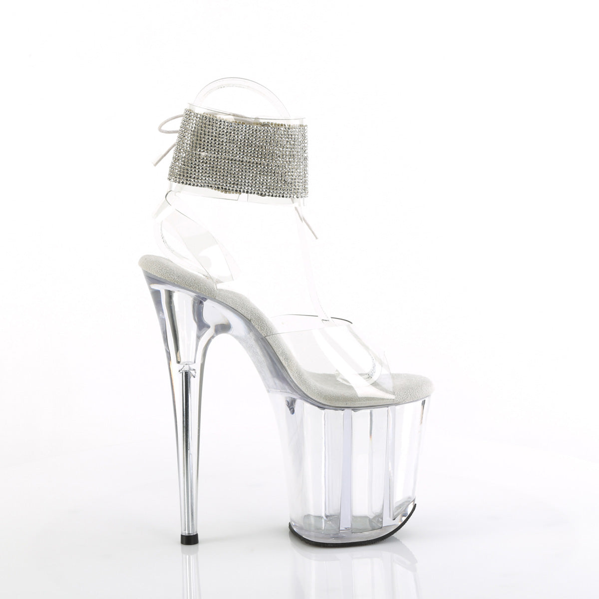 *8" Heel, 4" PF Rhinestoned Ankle Cuff Sandal (Pleaser FLAM891-2RS/C/B)
