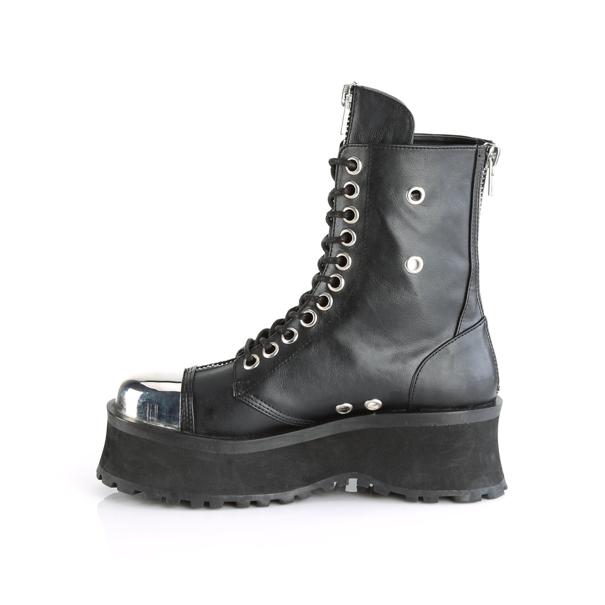 2 3/4" PF Lace-Up Ankle Boot, Back Metal Zipper (Demonia GRAD10/BVL)