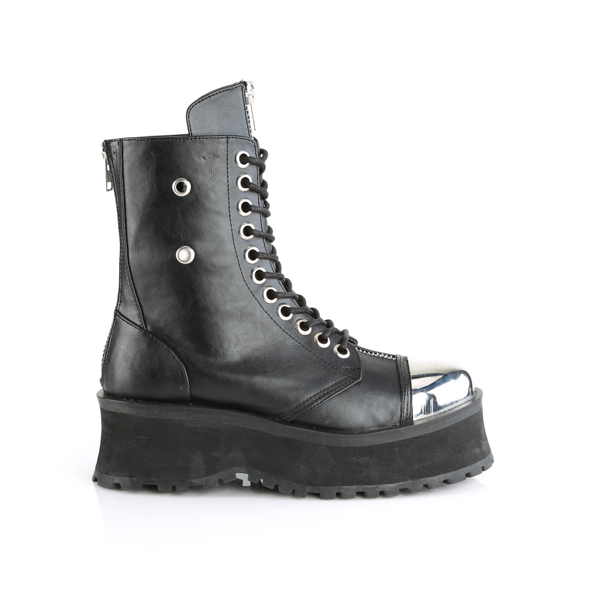 2 3/4" PF Lace-Up Ankle Boot, Back Metal Zipper (Demonia GRAD10/BVL)