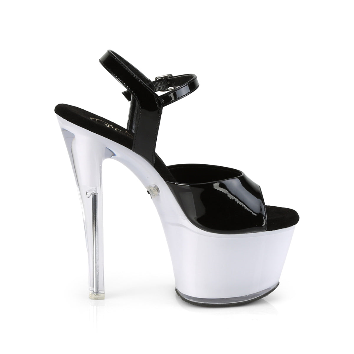 *7" Heel, 2 3/4" PF LED Illuminated Ankle Strap Sandal (Pleaser ILLUMTR709/B/WGLOW)