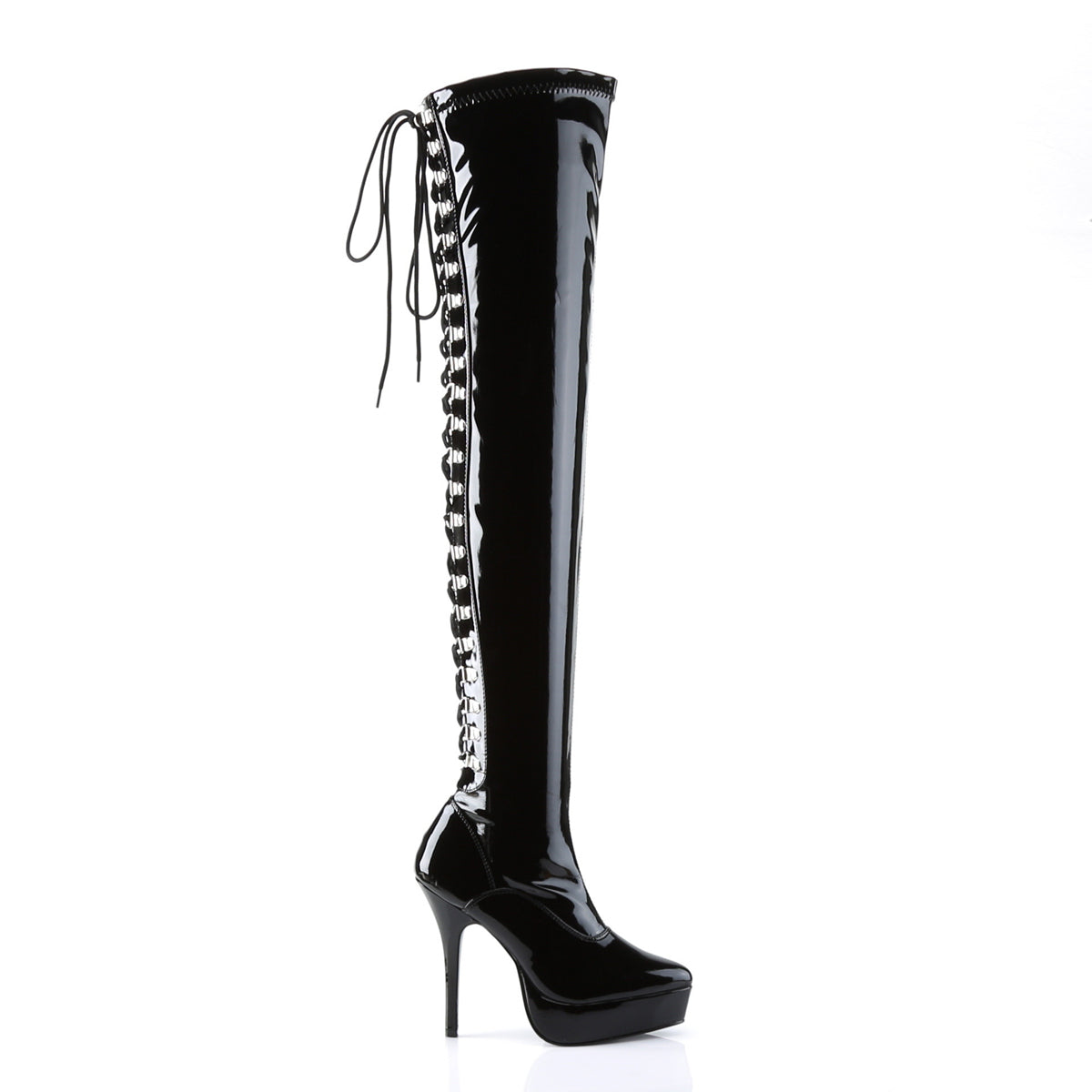 5 1/4" Back Lace-Up Stretch PF Thigh Boot (Devious IND3063/B)