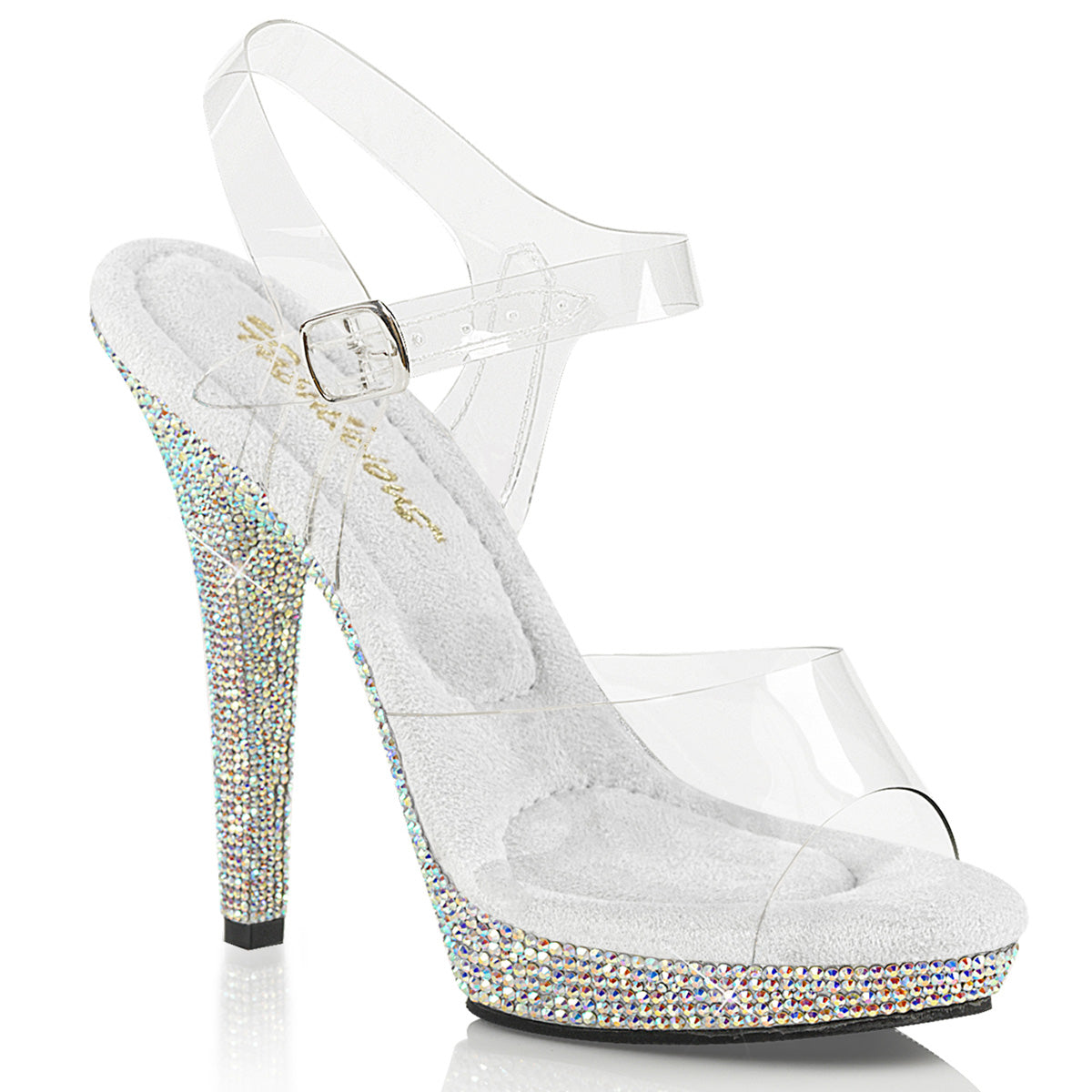 5" Heel, 3/4" PF Ankle Strap Sandal W/ Rhinestones (Fabulicious LIP108DM/C/SMCRS)