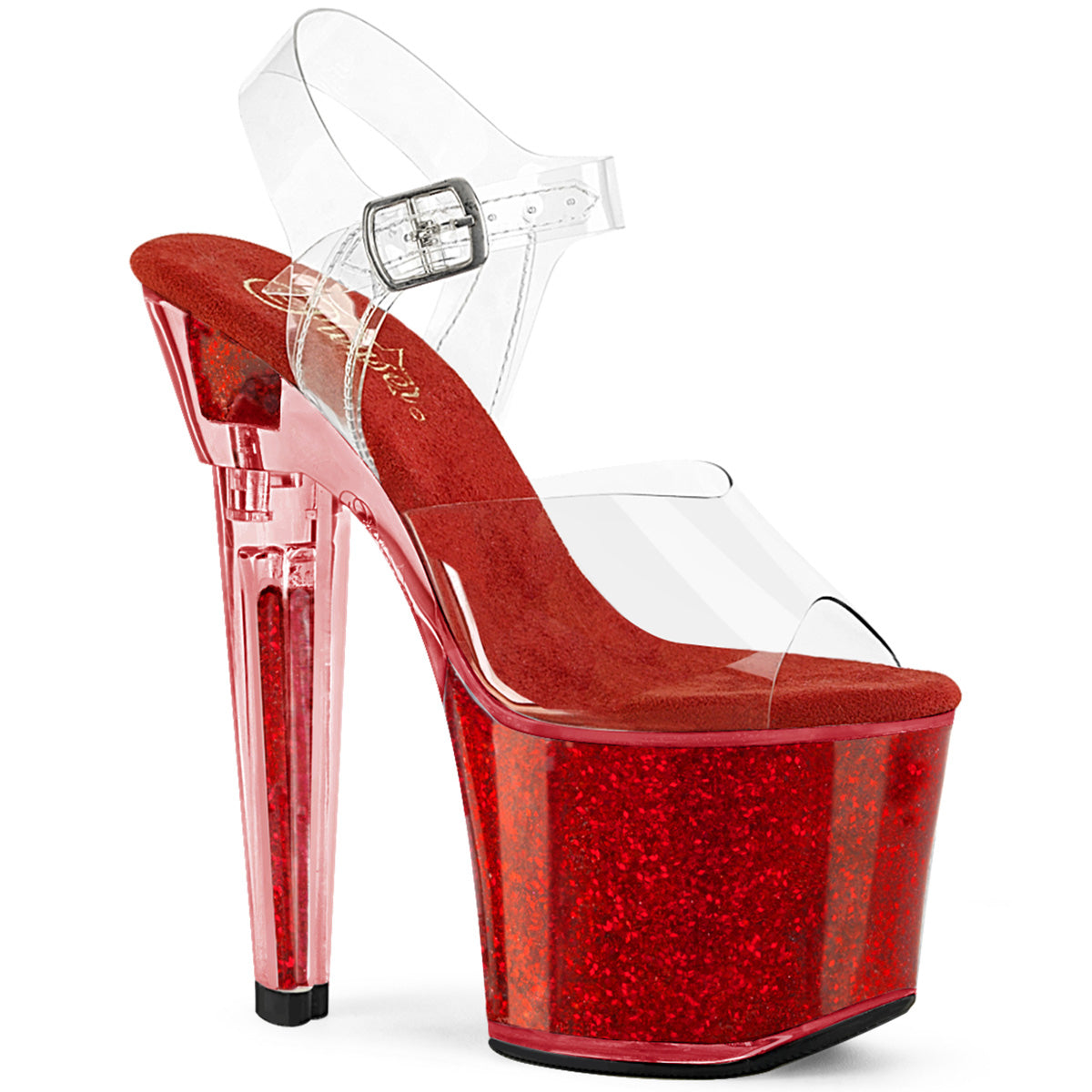 *7" Heel, 3 1/4" PF Ankle Strap Sandal w/Iridescent Glitters (Pleaser LOVESK708SG/C/AQG)