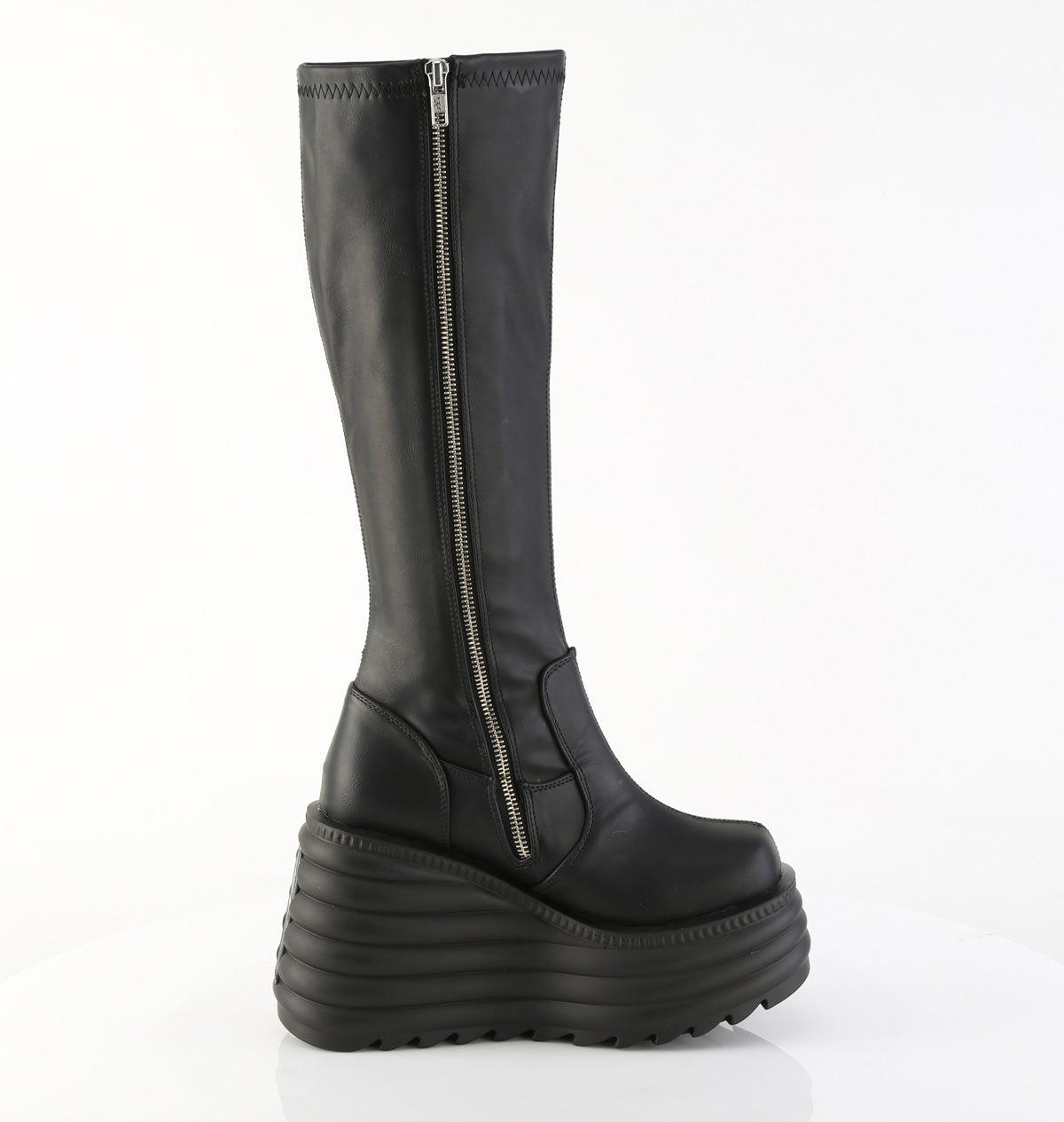 4 1/2" Platform Stretch Knee High Boot, Inside Zip (Demonia MOR300/BVL)