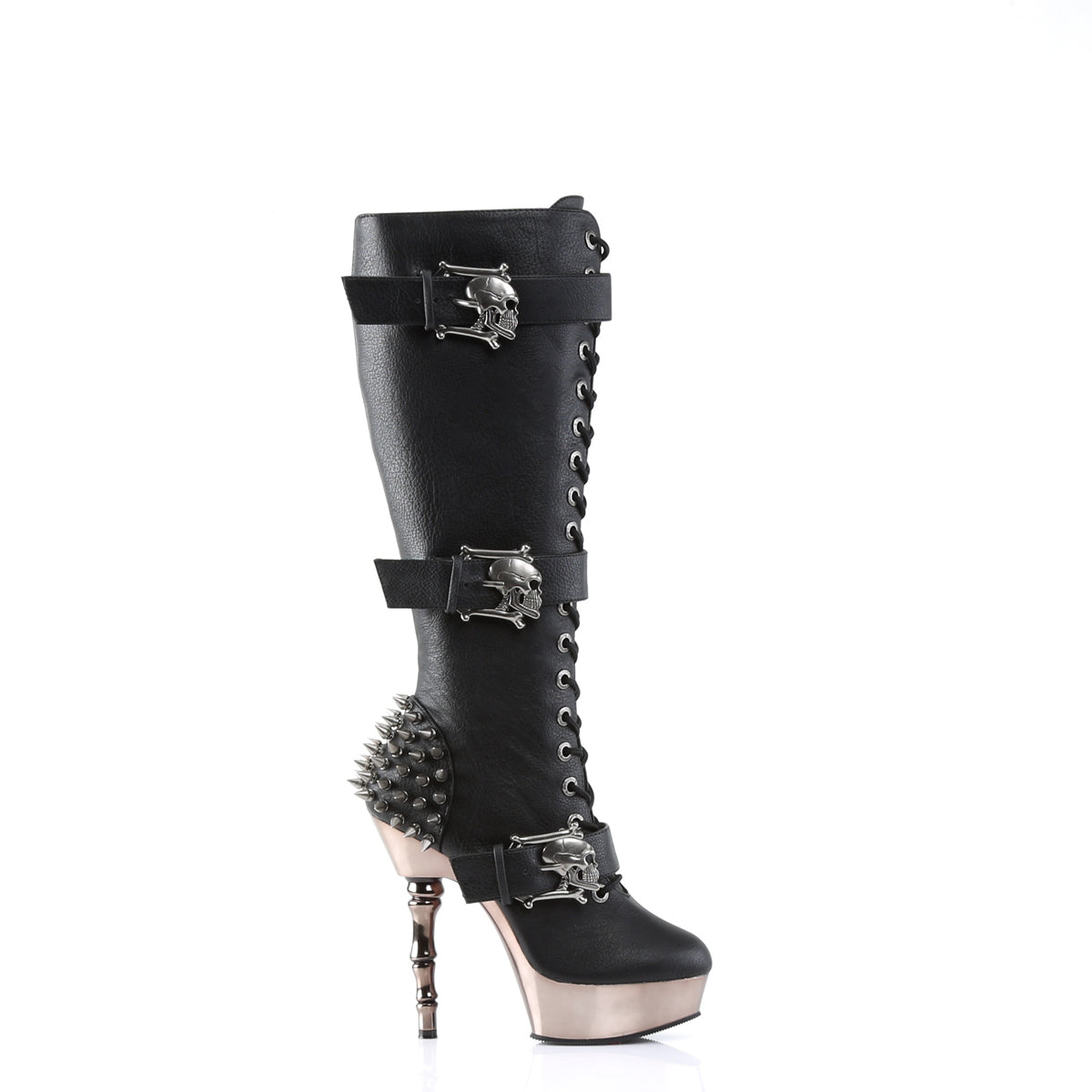 5 1/2" Finger Bone Heel, 1 1/2" PF Lace Up Knee High Boot (Demonia MUE2028/BPU/PWCH)