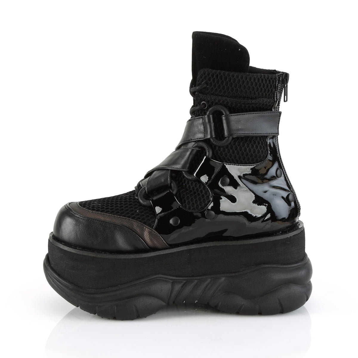 3" PF Lace-Up Ankle Boot w/ Hook N' Loop Straps, Back Zip (Demonia NEP126/BVL-FN-PT)