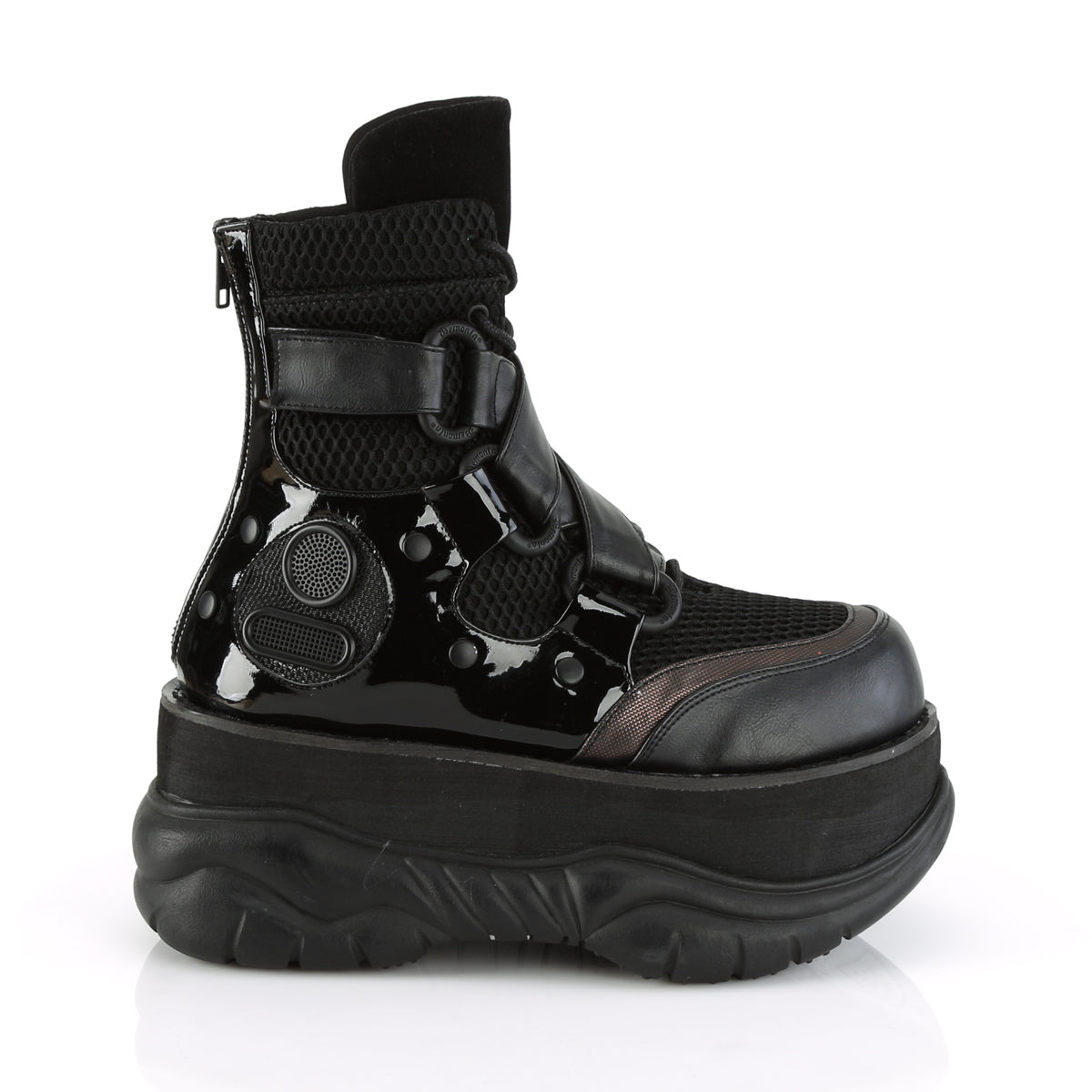 3" PF Lace-Up Ankle Boot w/ Hook N' Loop Straps, Back Zip (Demonia NEP126/BVL-FN-PT)