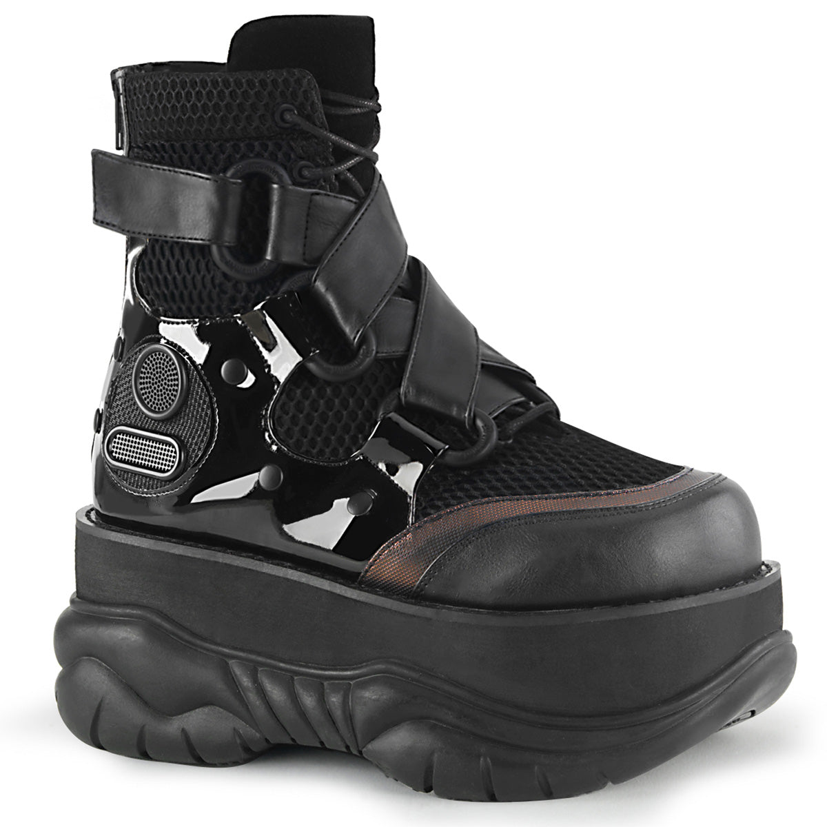 3" PF Lace-Up Ankle Boot w/ Hook N' Loop Straps, Back Zip (Demonia NEP126/BVL-FN-PT)